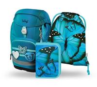 Baagl Mochila escolar para niños y niñas, juego de 3 piezas (mochila escolar Airy Plus para 1ª clase, estuche, bolsa de gimnasia), mochila escolar ergonómica para preescolar, 25 l, mariposa, L