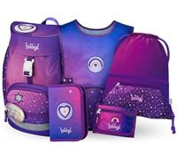 Baagl Mochila escolar para niños y niñas, juego de 5 piezas (mochila escolar Airy para 1ª clase, estuche, bolsa de gimnasio, delantal, bolsa de pecho), mochila escolar ergonómica, 16,5 l, Corazón de