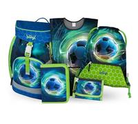 Baagl Mochila escolar para niños y niñas, juego de 5 piezas (mochila escolar Airy para 1ª clase, estuche, bolsa de gimnasio, delantal, bolsa de pecho), mochila escolar ergonómica, 16,5 l, Fútbol III