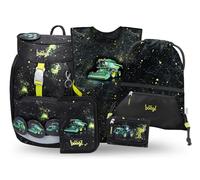 Baagl Mochila escolar para niños y niñas, juego de 5 piezas (mochila escolar Airy para 1ª clase, estuche, bolsa de gimnasio, delantal, bolsa de pecho), mochila escolar ergonómica, 16,5 l, Tractor