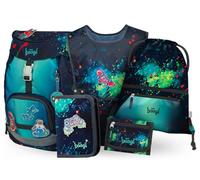 Baagl Mochila escolar para niños y niñas, juego de 5 piezas (mochila escolar Airy para 1ª clase, estuche, bolsa de gimnasio, delantal, bolsa de pecho), mochila escolar ergonómica, 16,5 l, Chill