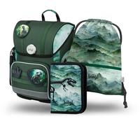 Baagl Juego de 3 mochilas escolares Ergo para 1ª clase, mochila ergonómica para escuela primaria con correa para el pecho, dino, Juego de mochila escolar