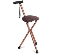 Baannaww Bastón con Asiento Plegable, Altura Fija 76 cm, Cobre Antiguo | Diseño ligero de 950 g con asiento en relieve, tacos antideslizantes, tubo de aluminio de 2 mm, correa, luz y alarma