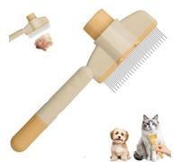BAAQII 1 peine de depilación de mascotas para gatos, perros, cepillo de aseo de mascotas con asa, cepillo de metal para limpieza de gatos con botón de liberación (amarillo)