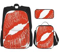 BAAROO 3 piezas conjunto mochilas impresión de labios beso marca sobre fondo blanco rastro seductor con pantalla grunge bolsa lápiz, color, 5.0cm*10.5cm*20.5cm, Estuche para lápices