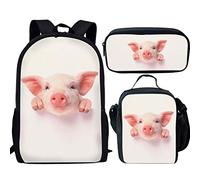 BAAROO 3 unids/juegos de mochila escolar con mochila para niños niñas pequeña lonchera estuche niños cerdo patrón blanco, color, 5.0cm*10.5cm*20.5cm, Estuche para lápices