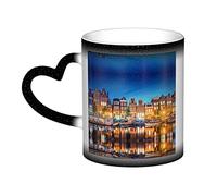 BAAROO Amsterdam Night View - Tazas impresas sensibles al calor, cambio de color, taza de café de cerámica, taza de té de leche, regalo de cumpleaños de vacaciones