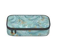 BAAROO Azurite Teal and Foil Gold Oil Marble Pattern Pencil Bag with Zippers Large Capacity Pencil Pouch Pencil Cases Organizer f, color, 5.0cm*10.5cm*20.5cm, Estuche para lápices