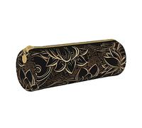 BAAROO Boho Gold Lotus Flowers Printed Leather Zipper Pencil Pouch, Portable Stationery Bag, Organizer Stationery Case, Unisex, color, 5.0cm*10.5cm*20.5cm, Estuche para lápices
