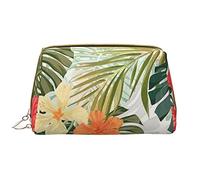 BAAROO Bolsa de cosméticos de cuero con hojas de vegetación con flores de hibisco, bolsa pequeña con cremallera, estuche para lápices, artículos de tocador órgano, color, 5.0cm*10.5cm*20.5cm, Estuche para lápices