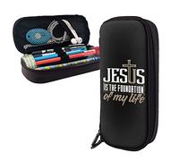 BAAROO Christian Jesus is Foundation of My Life - Estuche de piel de gran capacidad para lápices, organizador de papelería con cremallera, color, 5.0cm*10.5cm*20.5cm, Estuche para lápices