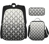 BAAROO Conjunto de 3 piezas Mochilas Abstracto Geométrico Negro Blanco Gradient Flor Vida Halftone Patrón Bolsa Escolar Estuche Almuerzo, color, 5.0cm*10.5cm*20.5cm, Estuche para lápices