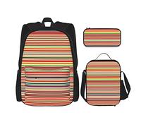BAAROO Conjunto de 3 piezas Mochilas Abstracto Vívido Horizontal Colorido Rayas Líneas Fondo Rainbow Barras Exhibición Libro Bolsa Viaje, color, 5.0cm*10.5cm*20.5cm, Estuche para lápices