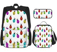 BAAROO Conjunto de 3 piezas Mochilas patrón sin costuras con mariquitas sobre fondo blanco bolsa escolar estuche estuche almuerzo combinación St, color, 5.0cm*10.5cm*20.5cm, Estuche para lápices