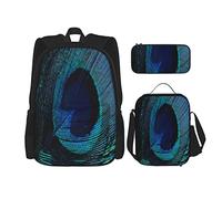 BAAROO Conjunto de 3 piezas Mochilas Plumas de pavo real primer plano simple macro libro bolsa viaje camping trabajo escuela bolsa lápiz estuche almuerzo Ba, color, 5.0cm*10.5cm*20.5cm, Estuche para lápices
