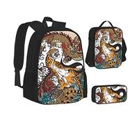 BAAROO Dragon and Tiger - Mochila escolar de 3 piezas, juego de mochilas ligeras con bolsa de almuerzo y estuche para lápices para K, color, 5.0cm*10.5cm*20.5cm, Estuche para lápices