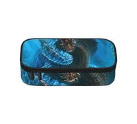 BAAROO Dragon Cool - Estuche para lápices azul de gran capacidad, bolsa de papelería de oficina, bolsa de cosméticos con compartimentos para niñas, niños y adultos, color, 5.0cm*10.5cm*20.5cm, Estuche