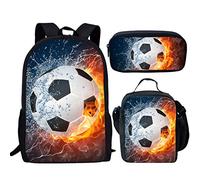 BAAROO El juego de mochila escolar incluye mochila de 17 pulgadas, bolsa de almuerzo pequeña, estuche para lápices, fútbol de fuego, color, 5.0cm*10.5cm*20.5cm, Estuche para lápices