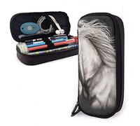 BAAROO Estuche de cuero blanco corriendo caballo salvaje caja negra organizador duradero papelería gran capacidad papelería escolar papelería para Coll, color, 5.0cm*10.5cm*20.5cm, Estuche para