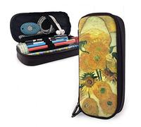 BAAROO Estuche de cuero con diseño de girasoles de Van Gogh, estuche duradero para bolígrafos con cremallera, para mujeres, adultos y niñas, color, 5.0cm*10.5cm*20.5cm, Estuche para lápices