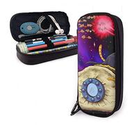 BAAROO Estuche de cuero para lápices con diseño de gato de taco espacial, bolsa para bolígrafos morada, estuche de gran capacidad con cremallera, estuche de papelería para adultos y niñas, mediano H, color, 5.0cm*10.5cm*20.5cm, Estuche para lápices