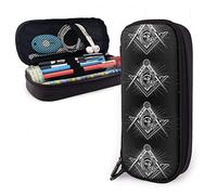 BAAROO Estuche de cuero para lápices con logotipos de masonería, color negro, gran capacidad, estuche organizador duradero, divertido estuche para bolígrafos para niños y adultos, color,