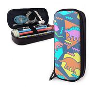 BAAROO Estuche de cuero para lápices de los años 90, divertidos dinosaurios, estuche de papelería de gran capacidad, bolsa de alta capacidad con cremallera, organizador de papelería para tachuelas,