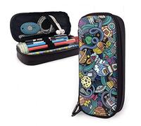 BAAROO Estuche de cuero para lápices del espacio exterior, cohete, planeta, ovnis, organizador de papelería, duradero, de gran capacidad, caja divertida organizadora, color, 5.0cm*10.5cm*20.5cm,
