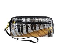 BAAROO Estuche de cuero para lápices, estuche organizador de escritorio, camino de árbol de bosque de invierno, paquete de almacenamiento de lápices, #103, 21x10.5x5cm