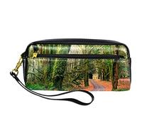 BAAROO Estuche de cuero para lápices, estuche organizador de escritorio, camino escénico en el bosque, paquete de almacenamiento de lápices, #871, 21x9.5x5cm