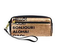 BAAROO Estuche de cuero para lápices, estuche para rotuladores, organizador de escritorio, Hola en diferentes idiomas, paquete de almacenamiento de lápices, #968, 21x9.5x5cm