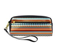 BAAROO Estuche de cuero para lápices, rotuladores, organizador de escritorio, colorido étnico indio a rayas, paquete de almacenamiento de lápices, #416, 21x10.5x5cm