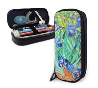 BAAROO Estuche de cuero Van Gogh Irises Flowers Organizador de escritorio de gran capacidad Estuche de papelería duradero para Middle Hi, color, 5.0cm*10.5cm*20.5cm, Estuche para lápices