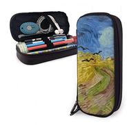 BAAROO Estuche de cuero Van Gogh Wheatfield con cuervos, estuche de papelería con cremallera, organizador divertido de papelería, color, 5.0cm*10.5cm*20.5cm, Estuche para lápices