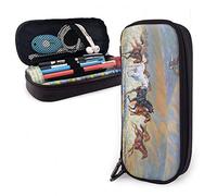 BAAROO Estuche de lápices de arte corriendo caballos de gran capacidad bolsa de almacenamiento de bolígrafos caja de cuero organizador de papelería con cremalleras f, color, 5.0cm*10.5cm*20.5cm, Estuche para lápices