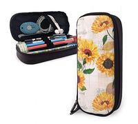 BAAROO Estuche de lápices de gran capacidad con diseño de girasoles de acuarela amarillos en letras antiguas, color, 5.0cm*10.5cm*20.5cm, Estuche para lápices