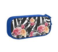 BAAROO Estuche de lápices de rayas de cebra con flores de rosas y flores de gran capacidad, caja de maquillaje, organizador de papelería de poliéster con para Schoo, color, 5.0cm*10.5cm*20.5cm, Estuche para lápices
