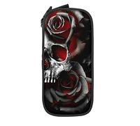 BAAROO Estuche de lápices punk con diseño de calavera roja oscura y rosa, minimalista, portátil, duradero, con cremallera, para la escuela y la oficina B, color, 5.0cm*10.5cm*20.5cm, Estuche para lápices