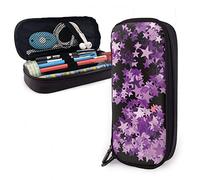 BAAROO Estuche de piel con diseño de estrella morada, estuche para bolígrafos de gran capacidad con cremallera, organizador para estudiantes, adultos y niñas, color, 5.0cm*10.5cm*20.5cm, Estuche para