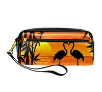BAAROO Estuche de piel para lápices, rotuladores, organizador de escritorio, diseño de flamenco tropical, atardecer, #857, 21x9.5x5cm