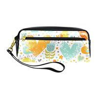 BAAROO Estuche de piel para lápices, rotuladores, organizador de escritorio, diseño de pájaros florales, bonito corazón amarillo, paquete de almacenamiento para lápices, #490, 21x10.5x5cm