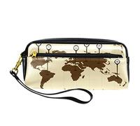 BAAROO Estuche de piel sintética para lápices, diseño vintage de mapas globales para infografía, para escuela, trabajo y oficina, color, 5.0cm*10.5cm*20.5cm, Estuche para lápices