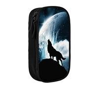 BAAROO Estuche grande impreso con diseño de lobo aullando en la luna, estuche duradero para lápices, bolsa de papelería portátil, organizador de papelería, color, 5.0cm*10.5cm*20.5cm, Estuche para lápices