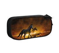 BAAROO Estuche para lápices con diseño de caballos negros, gran capacidad, 3 compartimentos, lona, color, 5.0cm*10.5cm*20.5cm, Estuche para lápices