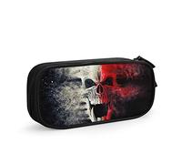 BAAROO Estuche para lápices con diseño de calavera de demonio gritando rojo y blanco que se desintegra en el polvo, estuche para lápices de oficina, gran capacidad, colegio universitario, grande,