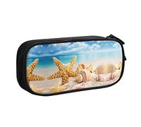 BAAROO Estuche para lápices con diseño de estrella de mar, conchas marinas y océanos, gran capacidad, 3 compartimentos, lona, color, 5.0cm*10.5cm*20.5cm, Estuche para lápices