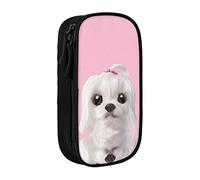 BAAROO Estuche para lápices con diseño de perro maltés de gran capacidad, bolsa de almacenamiento grande para bolígrafos, duradera, 3 compartimentos, color, 5.0cm*10.5cm*20.5cm, Estuche para lápices