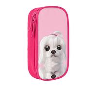 BAAROO Estuche para lápices con diseño de perro maltés de gran capacidad, bolsa de almacenamiento grande para bolígrafos, duradera, 3 compartimentos, color, 5.0cm*10.5cm*20.5cm, Estuche para lápices