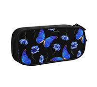 BAAROO Estuche para lápices con diseño floral de aciano y mariposa con compartimentos para bolígrafos, multifuncional, bolsa de maquillaje, organizador de papelería con cremallera para oficina y