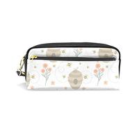 BAAROO Estuche para lápices de alta capacidad con diseño de abejas de dibujos animados, estuche organizador de cuero, bolsa de papelería portátil con asa y anillo de fácil agarre, #918, 21x9.5x5cm